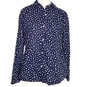 Gap Navy Blue Fitted Button-Up Shirt with White Floral Pattern